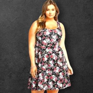 TORRID Plus Size Women's Rose/ Skull Skater Midi dress 2X